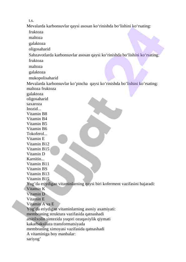 Karbonsuvlar turi va ularning ozuqaviy ahmiyati