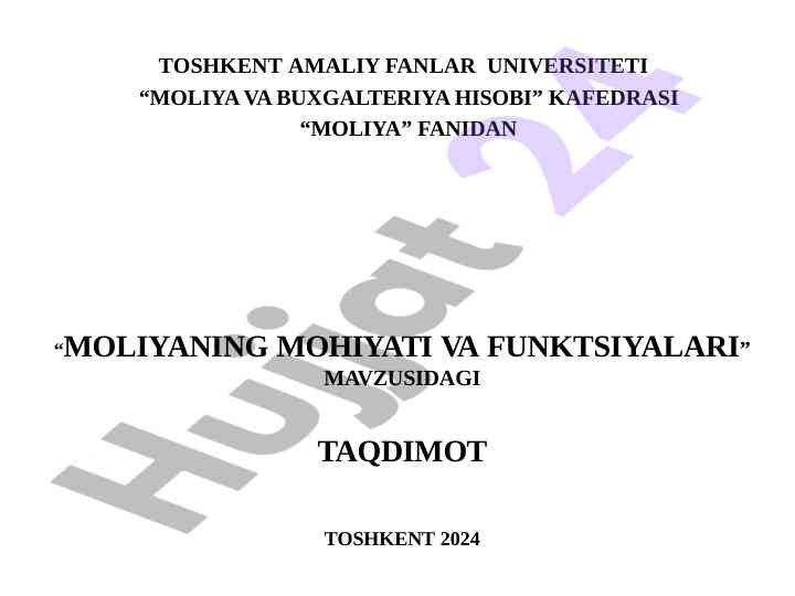 Moliyaning mohiyati va funktsiyalari taqdimoti