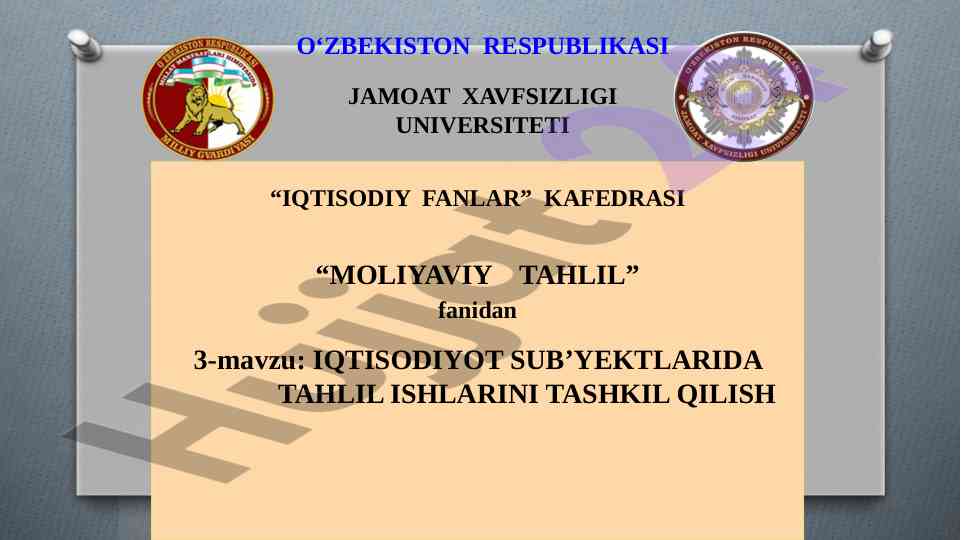 Moliyaviy tahlilni tashkil qilish asosiy tamoyillari