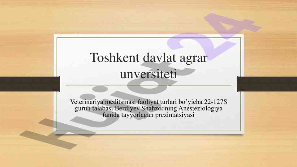 Veterinariya anesteziologiyasi bo'yicha ta'lim