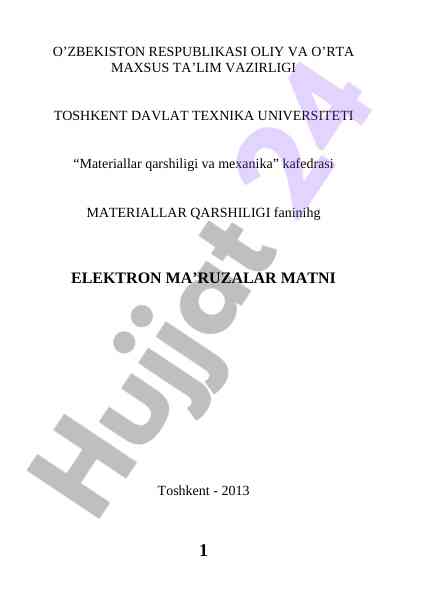 Materiallar qarshiligi fanini elektron ma’ruzalar matni
