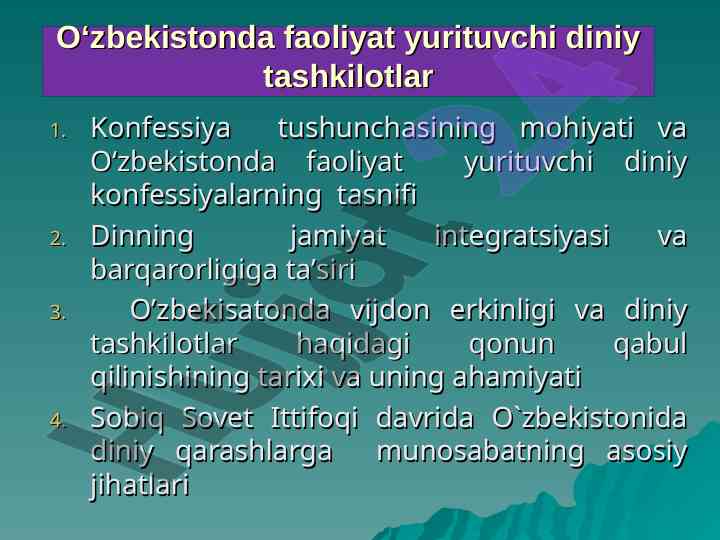 O'zbekistondagi diniy tashkilotlar va konfessiyalar