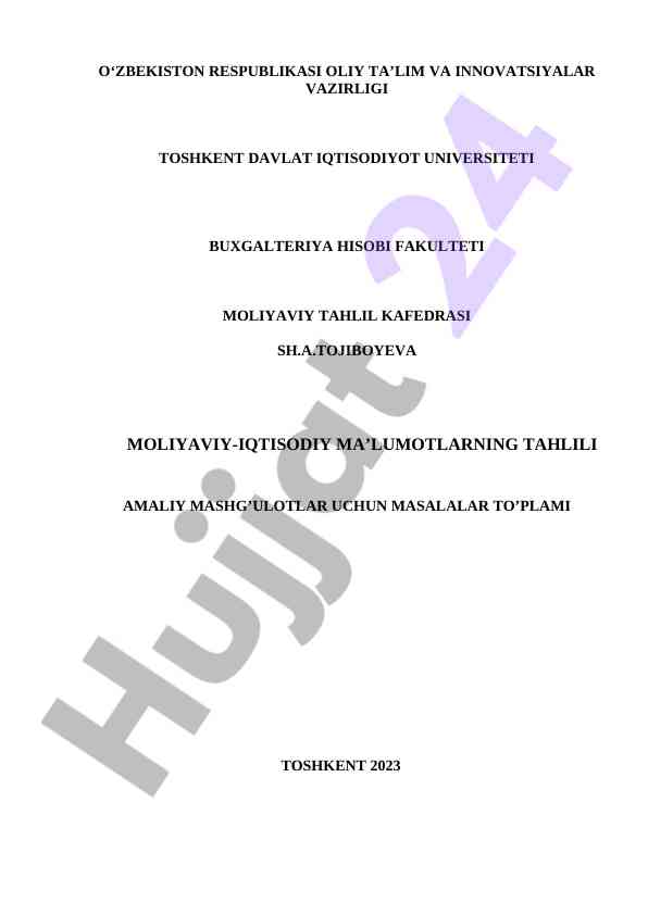 Moliyaviy-iqtisodiy maʼlumotlarning tahlili ushbu o‘quv qo‘llanma