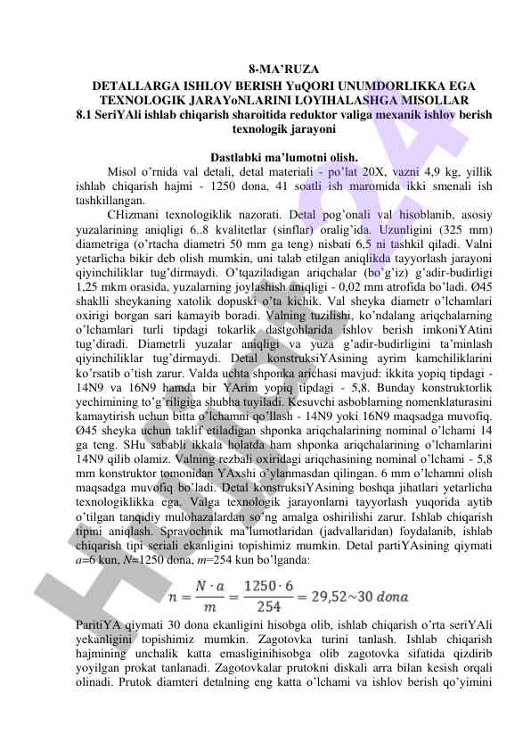 8-ma'ruza texnologik jarayonlar loyihalash misollari