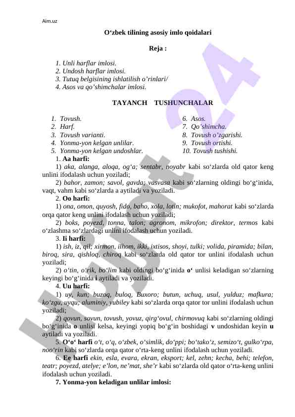 O‘zbek tilidagi asosiy imlo qoidalari