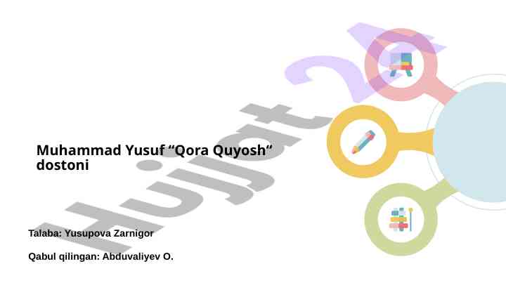 Muhammad yusuf va qora quyosh dostoni tahlili