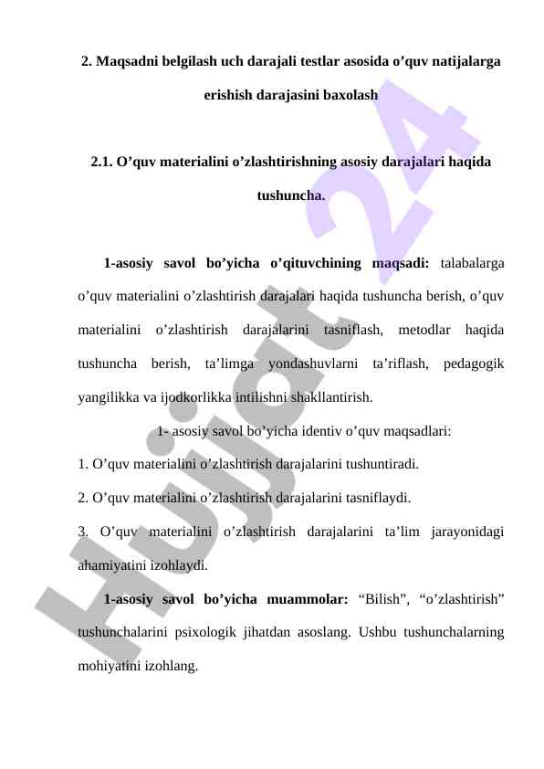 O'quv Materialini O'zlashtirish Darajalari