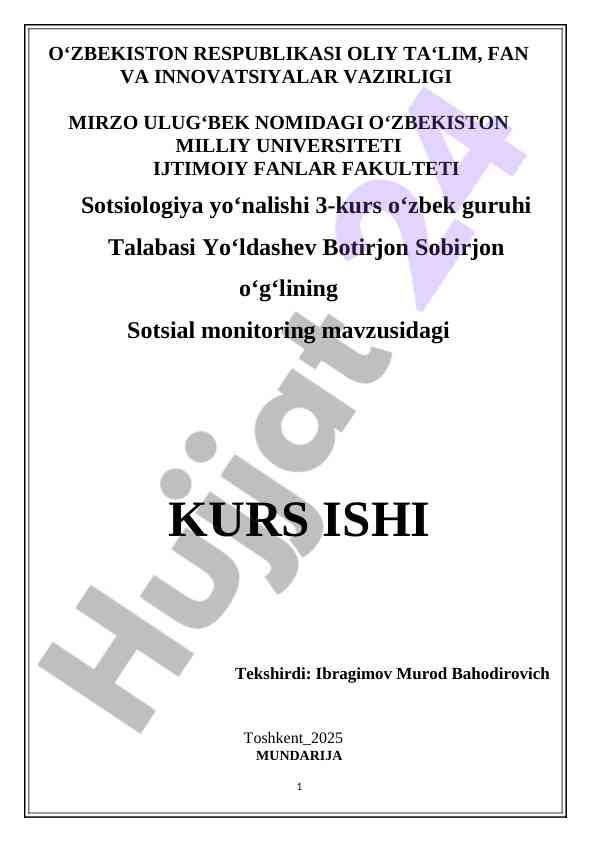 Sotsial monitoring mavzusidagi kurs ishining tahlili