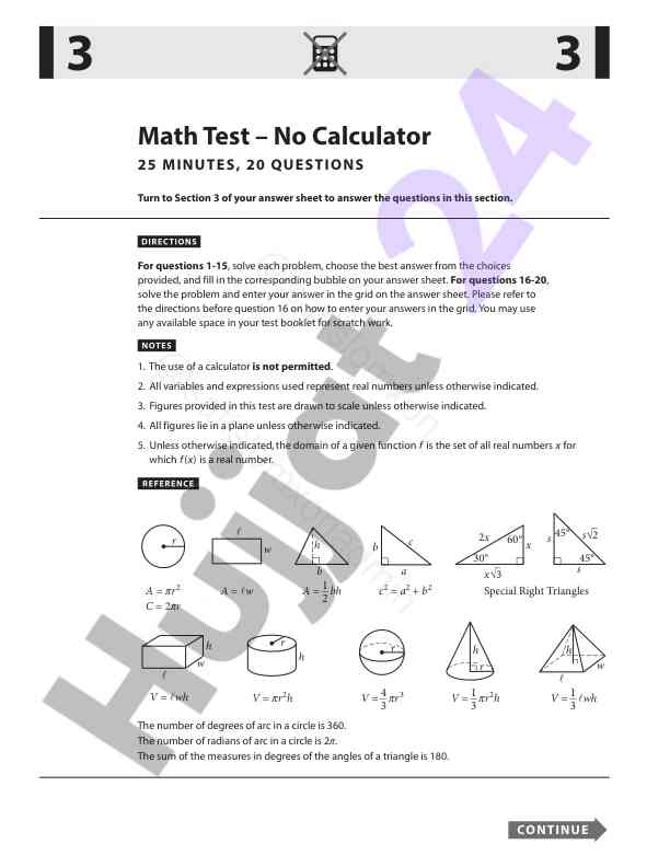 Math test instructions no calculator required