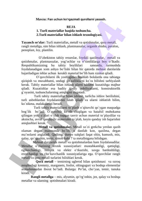 Fan uchun ko'rgazmali qurollarni yasash