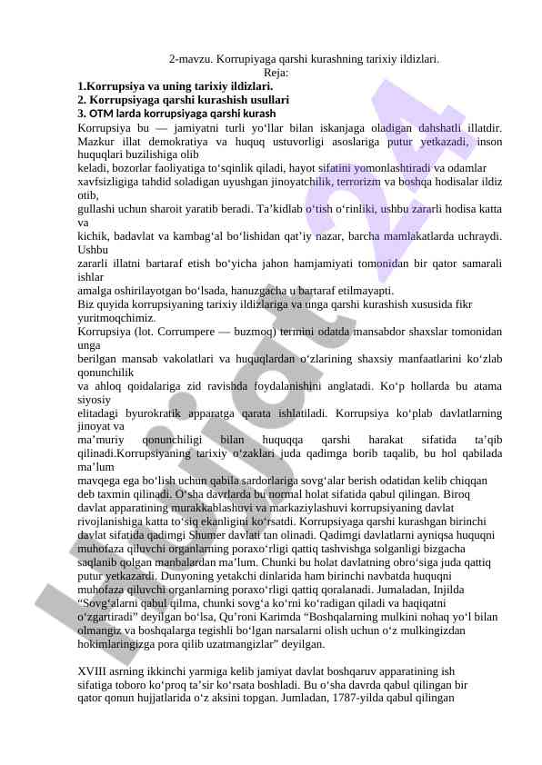 Korrupiyaga qarshi kurashning tarixiy ildizlari
