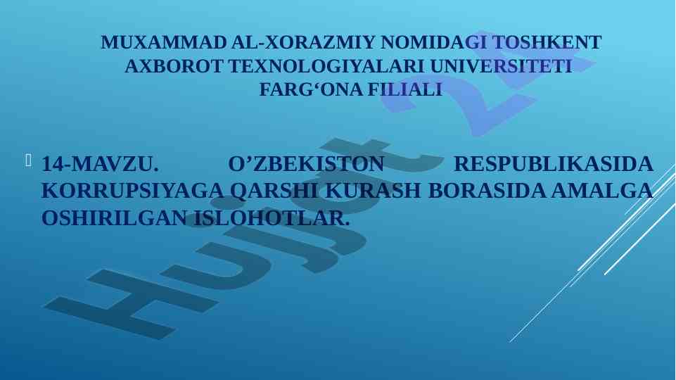 O‘zbekiston respublikasida korrupsiyaga qarshi kurash
