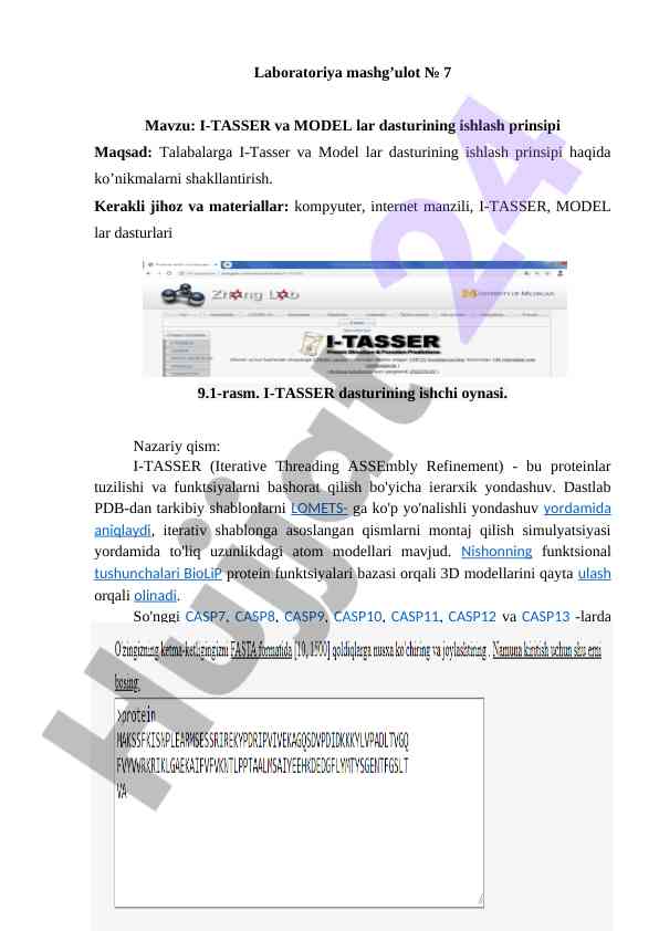 I-tasser va model dasturi prinsiplari