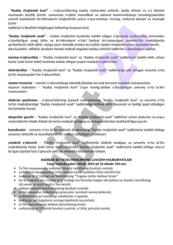 Kasbiy rivojlanish kuni treninglar rejalari