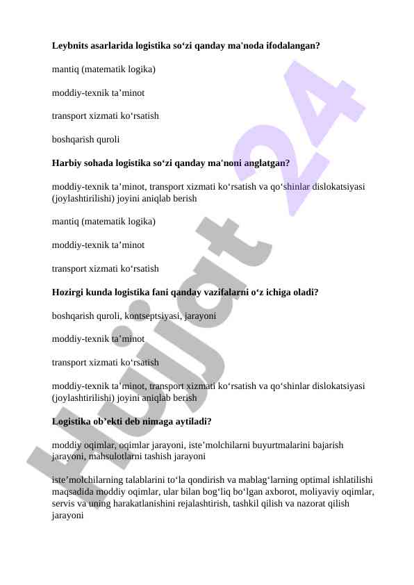 Logistika fanining asosiy vazifalari va ma'nolari
