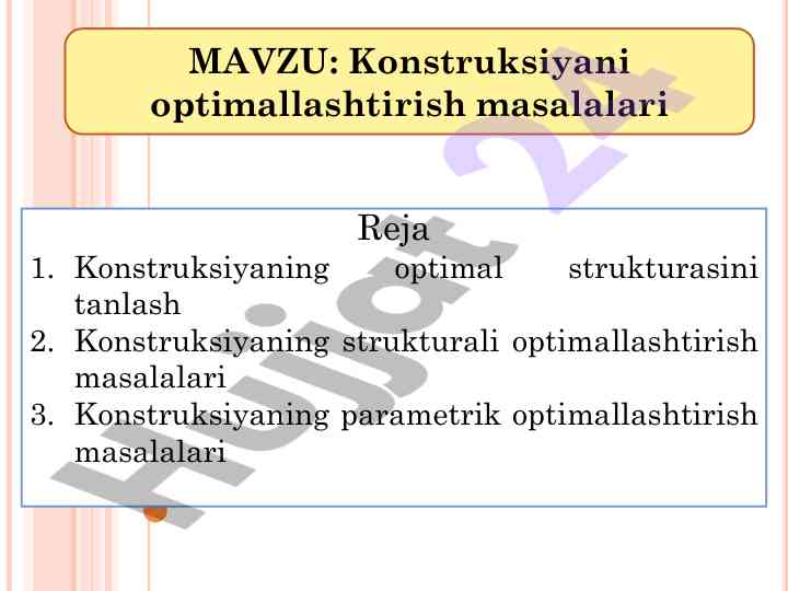 Konstruksiyani optimallashtirish masalalari