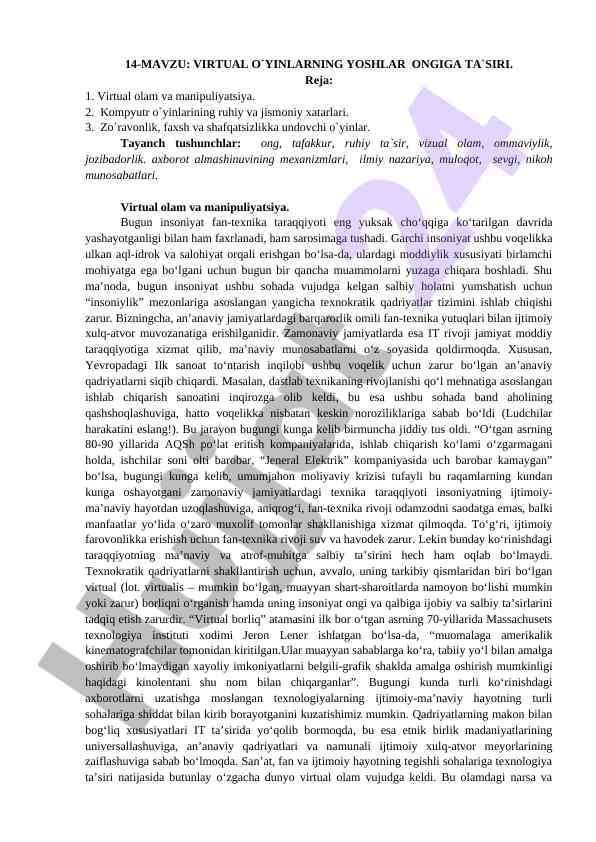 Virtual o'yinlarning yoshlarga ta'siri tahlili