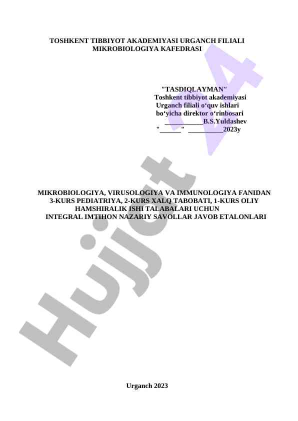 Integral imtihon nazariy savollar javob etalonlari
