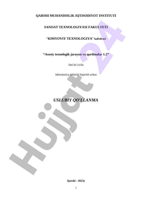 Laboratoriya ishlari uslubiy qo‘llanma kimyoviy texnologiya