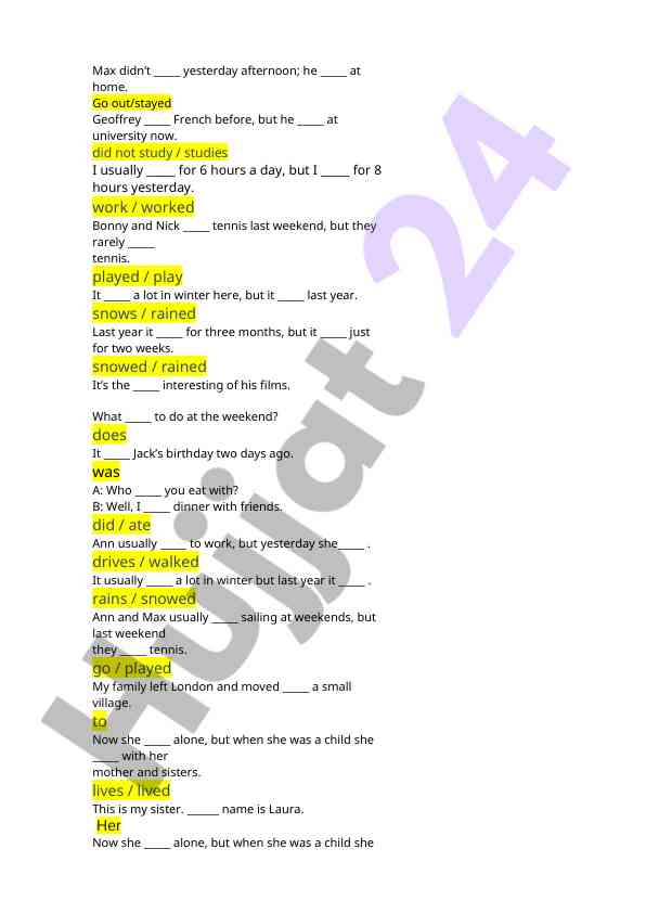 Past tense usage in english language exercises