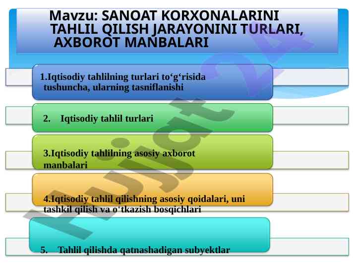Sanoat korxonalarini tahlil qilish jarayonlari