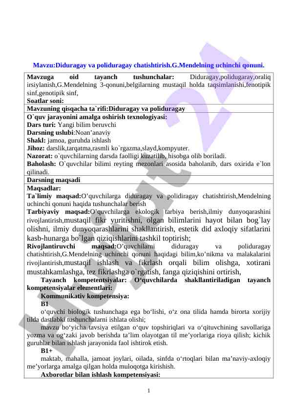 Diduragay va poliduragay chatishtirish ta'limi