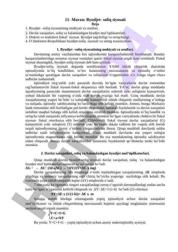 Byudjet-soliq siyosati va uning xususiyatlari