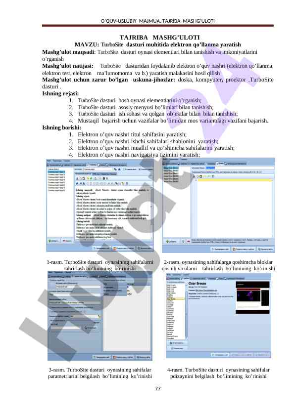 Turbosite dasturi bilan elektron qo‘llanma yaratish
