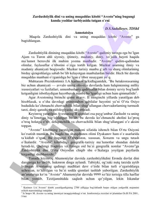 Zardushtiylik dini va avesto kitobi tarbiyada