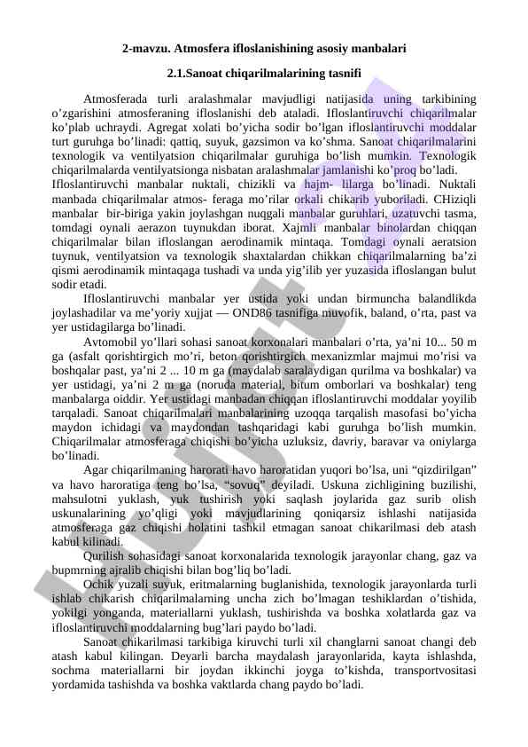 Atmosfera ifloslanishi va sanoat chiqarilmalari