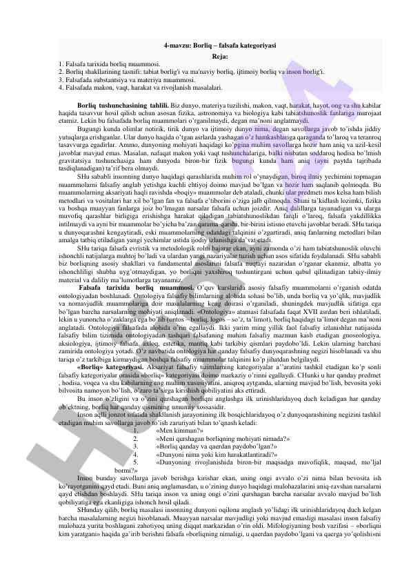 Borliq – falsafa kategoriyasi bo'yicha tahlil