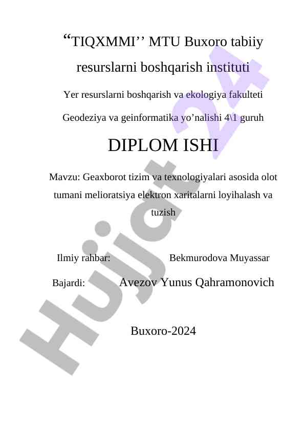 Geaxborot tizim va texnologiyalari asosida olot tumani melioratsiya elektron xaritalarni loyihalash va tuzish