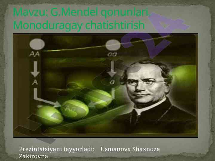 G. mendel qonunlari va monoduragay chatishtirish