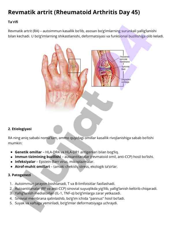 Revmatik artrit: ta'rifi va klinik belgilari