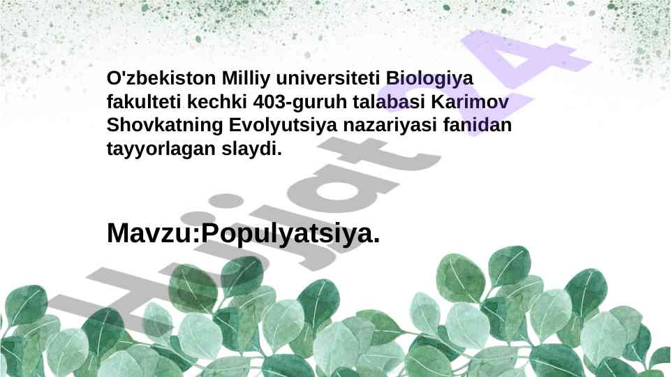 Evolyutsiya nazariyasi mavzusi: populyatsiya