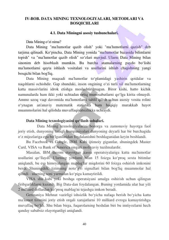 Data mining texnologiyalari va metodlari tushunchalari