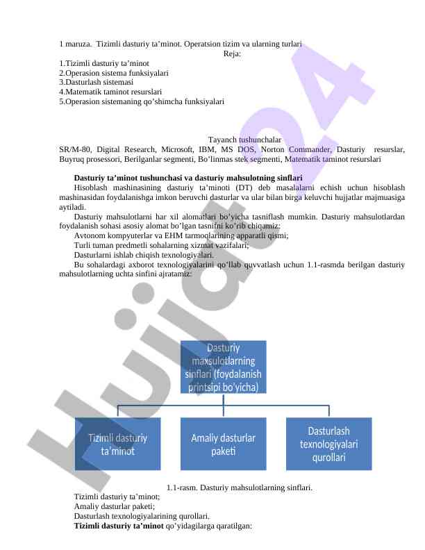 Tizimli dasturiy ta’minot operatsion tizimlar