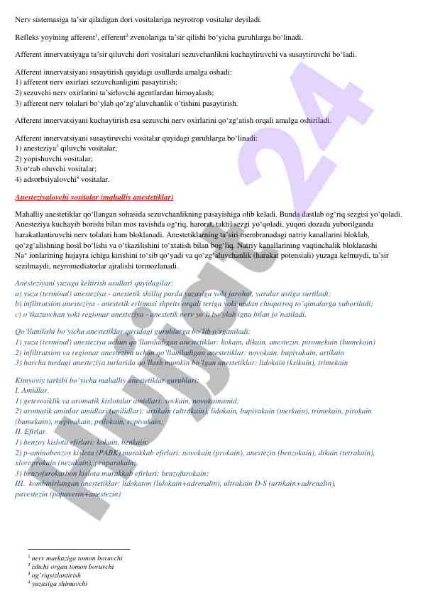 Nerv sistemasiga ta’sir qiladigan dori vositalari