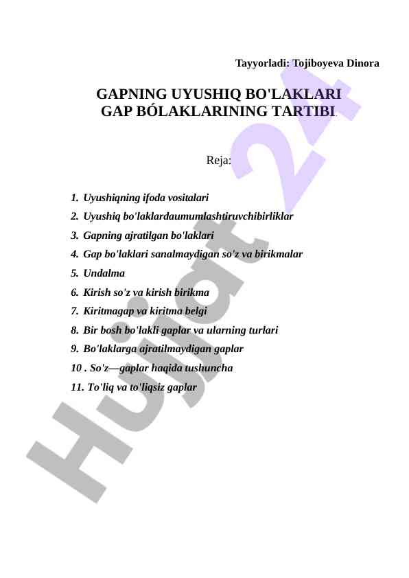 Gapning uyushiq bo'laklari tushuntirilishi
