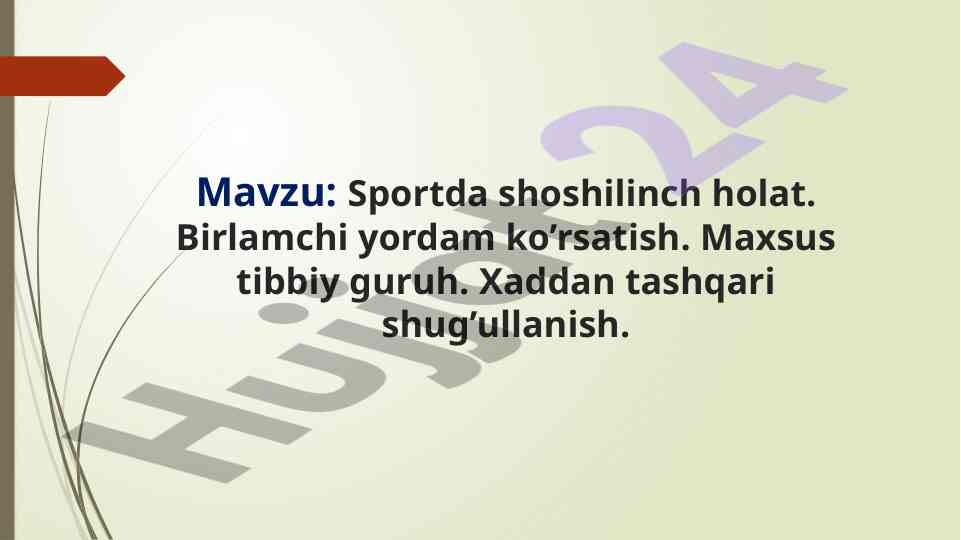 Sportda Shoshilinch Holat Va Birlamchi Yordam
