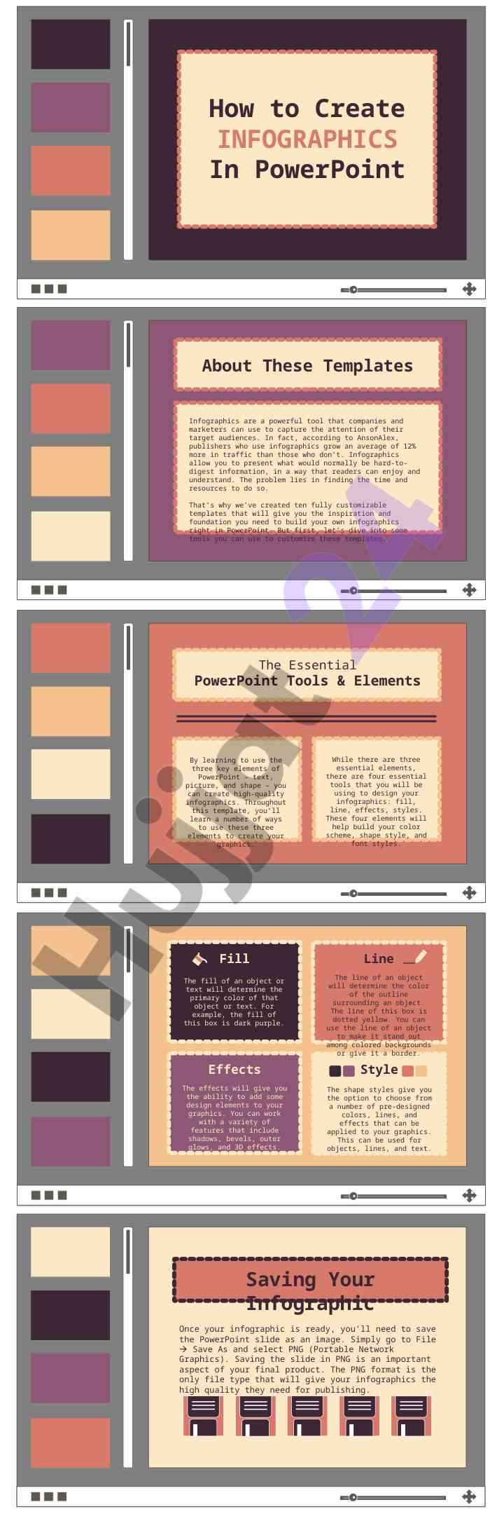 Powerpointda uchtala asosiysi elementlar bilan infografika