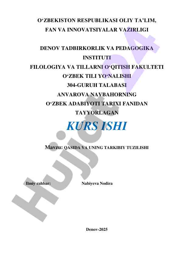 Qasida va uning tarkibiy tuzilishi tahlili