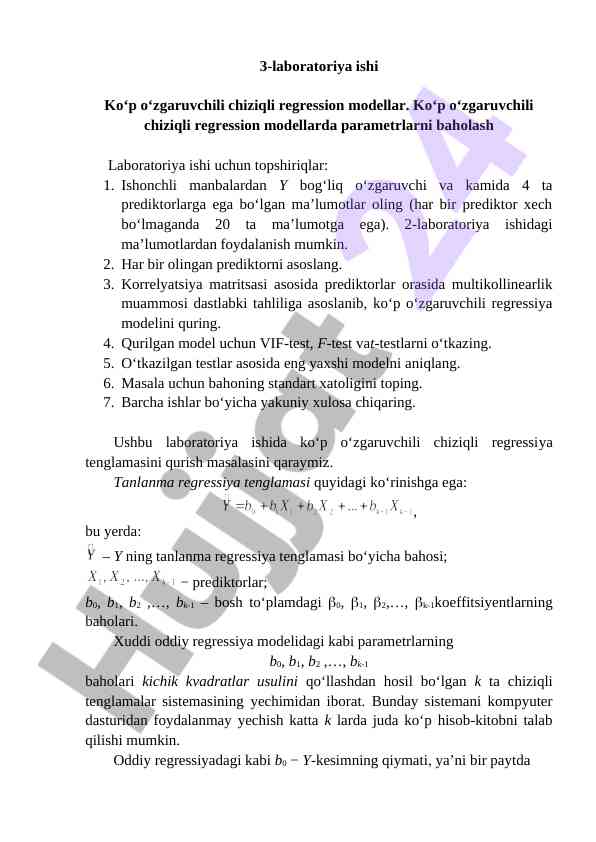 Ko‘p o‘zgaruvchili chiziqli regression modellar