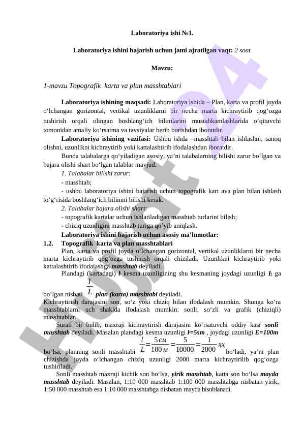 Topografik karta va plan masshtablari laboratoriya ishlari