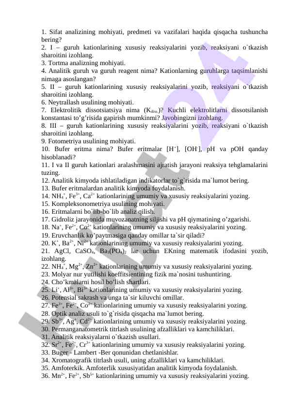 Sifat analizi va analitik kimyo usullari