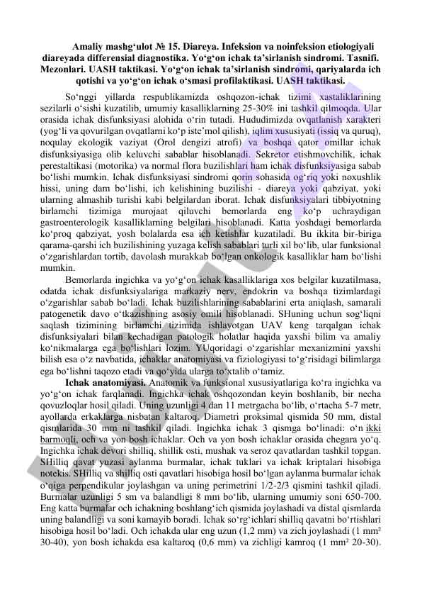 Diareya: etiologiya va diagnostika asoslari