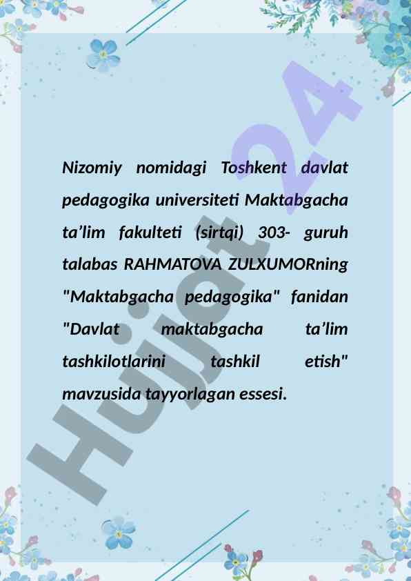 Davlat maktabgacha ta'lim tashkilotlarini tashkil etish