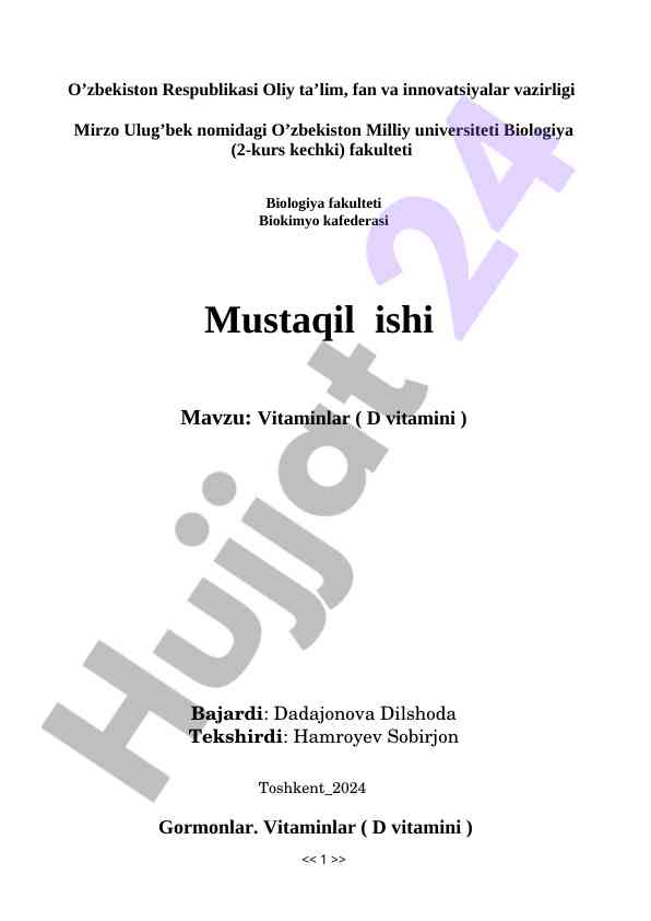 Vitamin d ning biologik roli va ahammiyati
