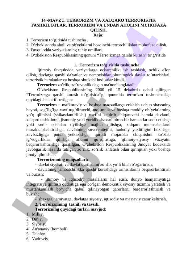 Terrorizm va xalqaro terroristik tashkilotlar
