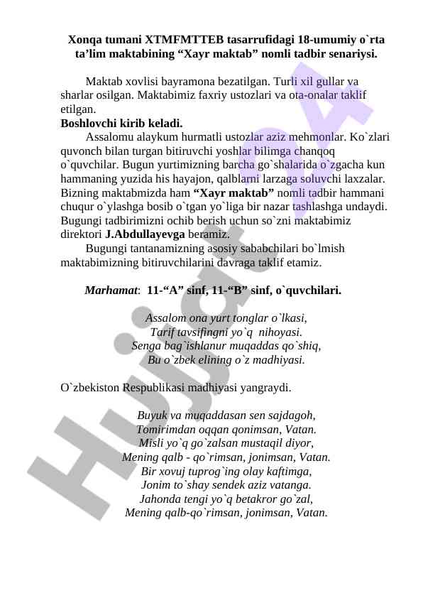 Xayr maktab tadbir senariysi